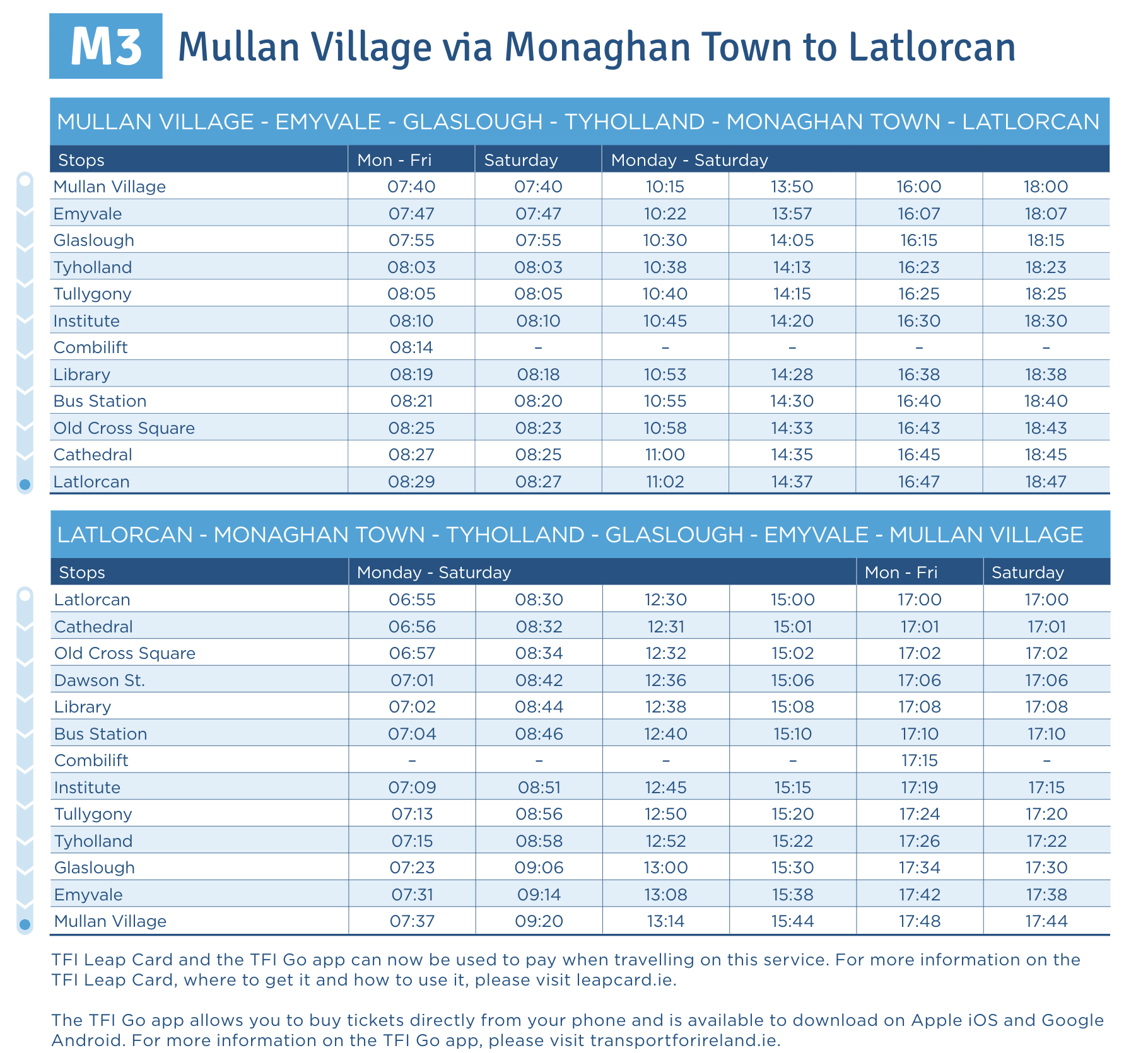 M3 - Timetable - Dec 22
